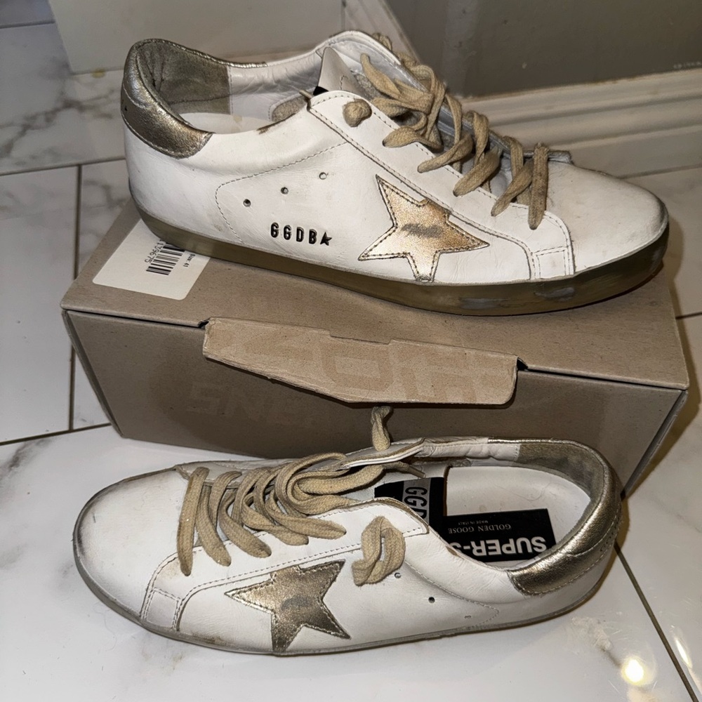 Golden Goose White and Silver Super-Star Sneakers